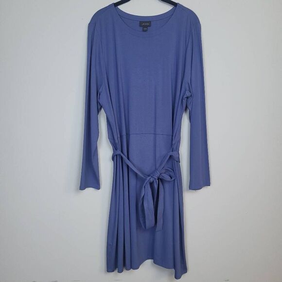 J Jill Wearever Womens Long Sleeve Dress XL Blue Belted Knee Length Career Work - Picture 1 of 8